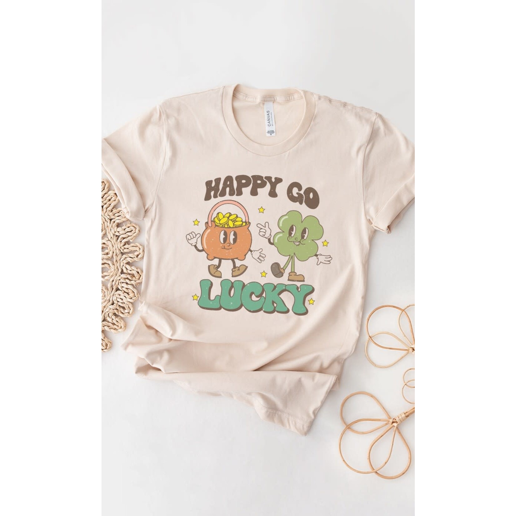 Kissed Apparel Kissed Apparel Happy Go Lucky T-Shirt Cream