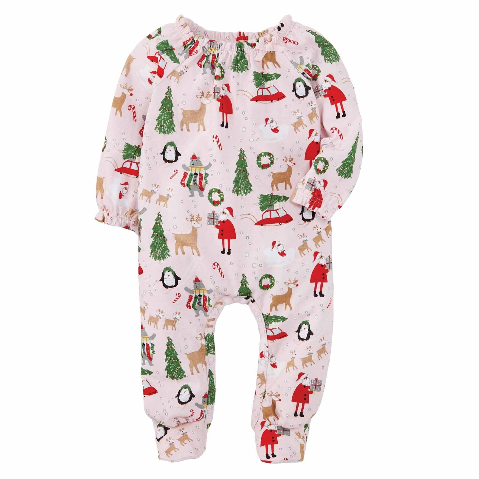 Mudpie Mudpie Girls Christmas Print Sleeper Pink 6-9 Months