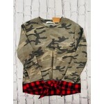 None Pistachio Girls Camo and Buffalo Plaid Long Sleeve Top