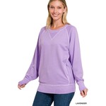 Zenana Zenana Pigment Dyed French Terry Pullover with Pockets Lavender