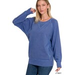 Zenana Zenana Pigment Dyed French Terry Pullover with Pockets Light Navy