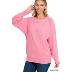 Zenana Zenana Pigment Dyed French Terry Pullover with Pockets Candy Pink