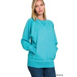 Zenana Zenana Pigment Dyed French Terry Pullover with Pockets Ice Blue