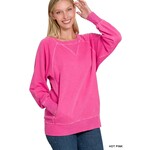Zenana Zenana Pigment Dyed French Terry Pullover with Pockets Hot Pink