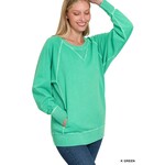 Zenana Zenana Pigment Dyed French Terry Pullover with Pockets Kelly Green