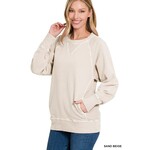 Zenana Zenana Pigment Dyed French Terry Pullover with Pockets Sand Beige