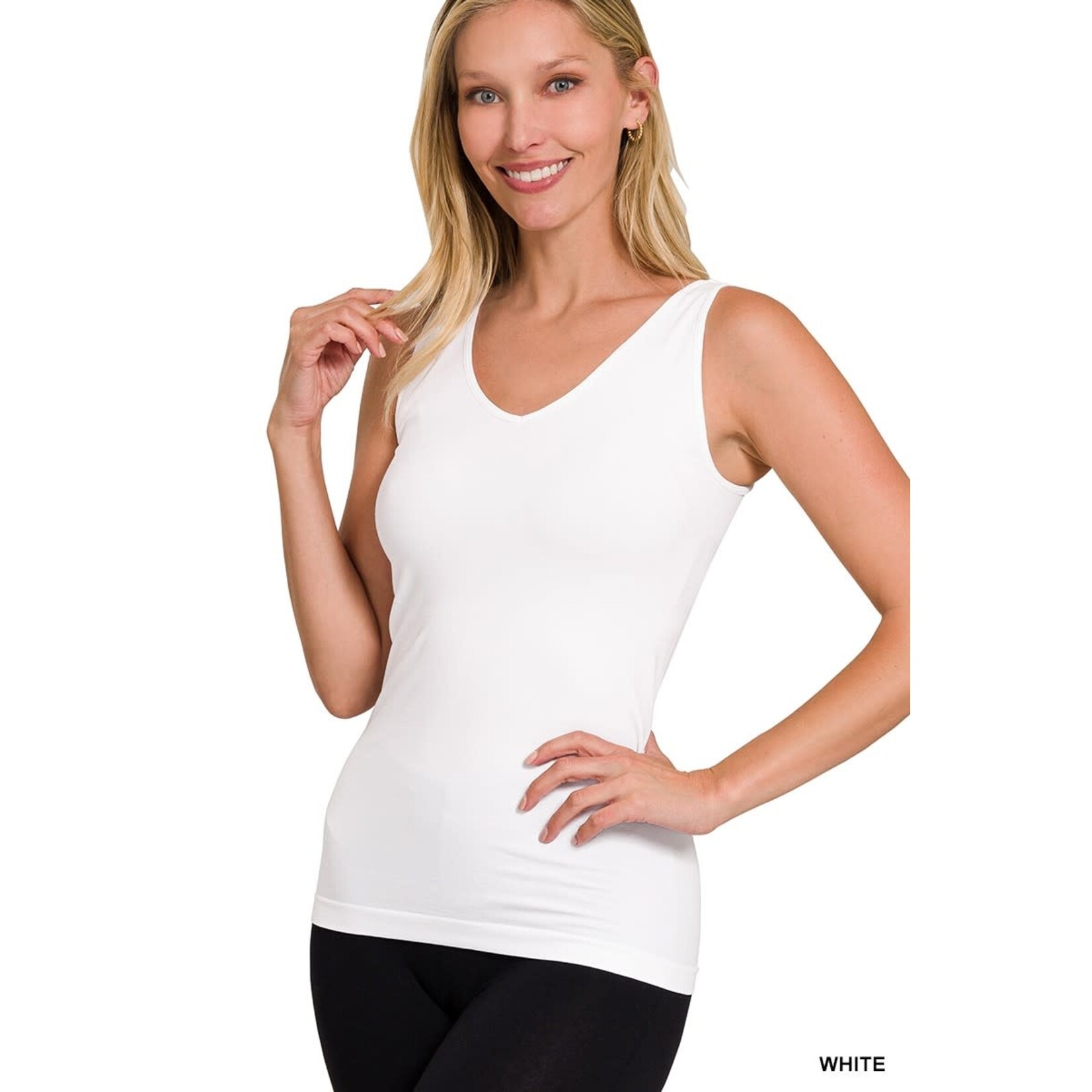 Zenana Zenana 2 Way V Neck/U Neck Seamless Tank White