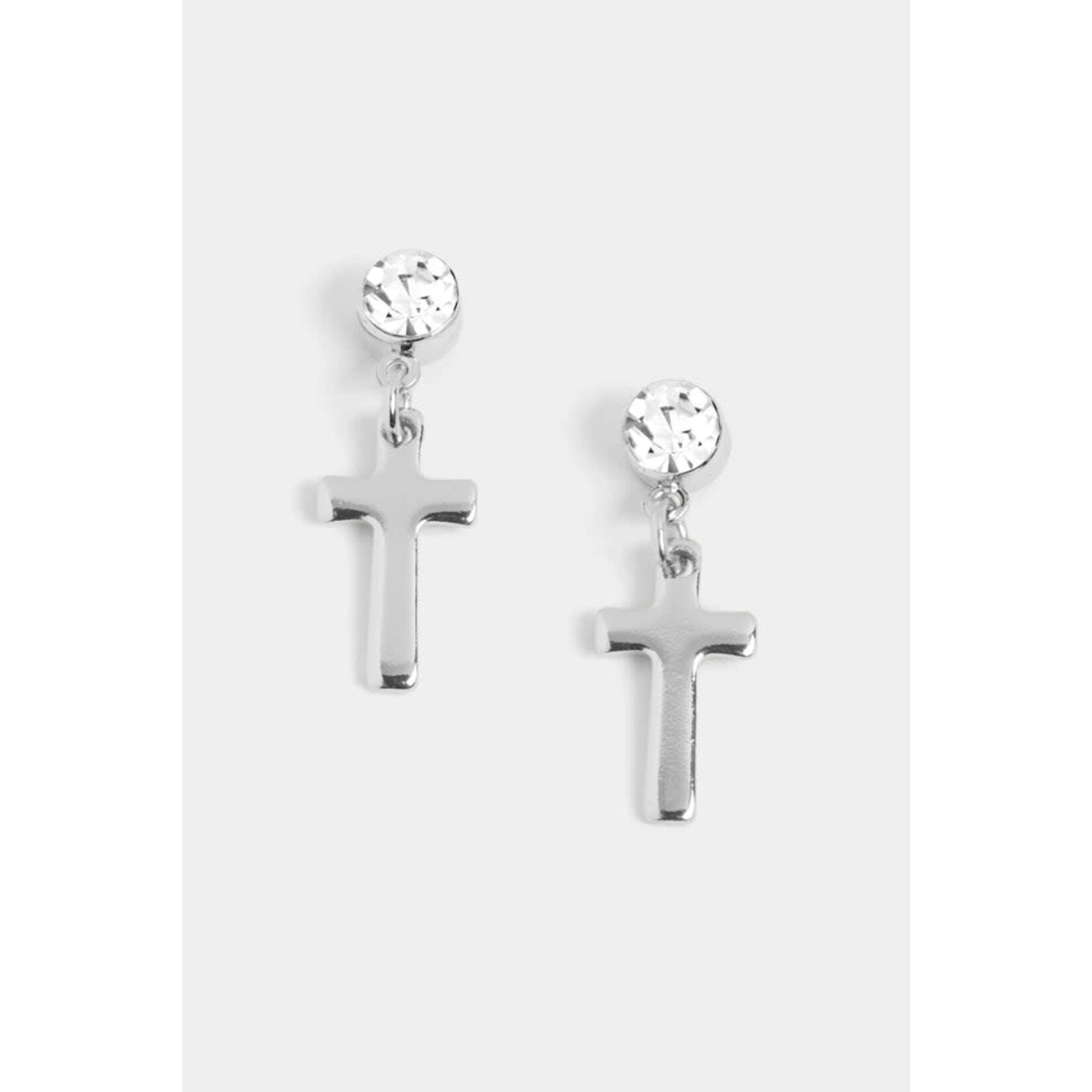 Whispers Whispers Clear Stone Cross Dangle Earrings Silver WN004779
