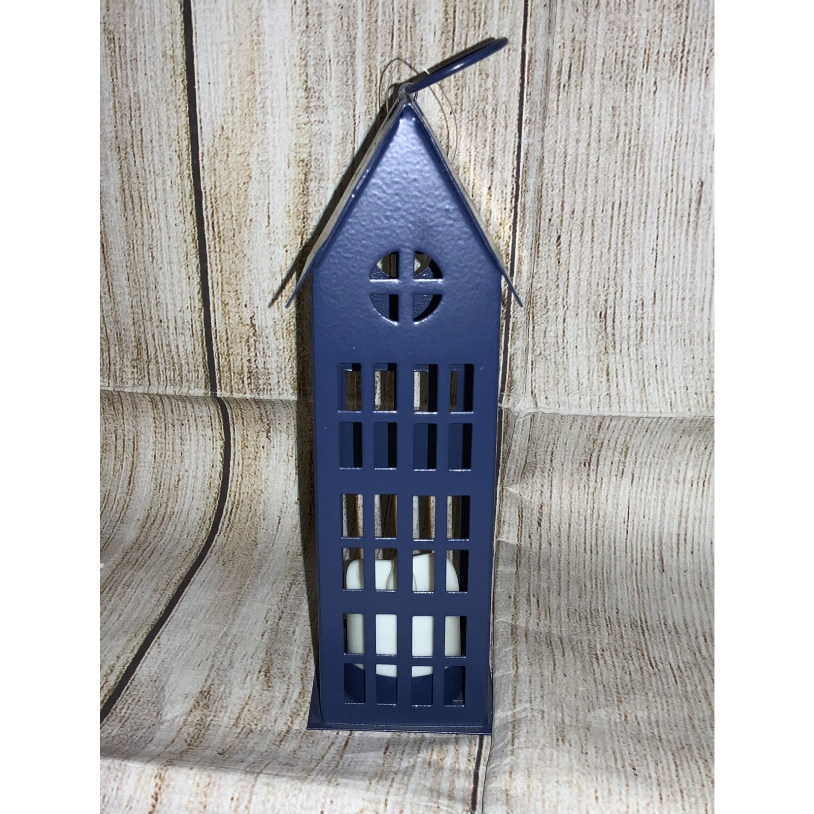 Carson Metal House w/Candle Blue