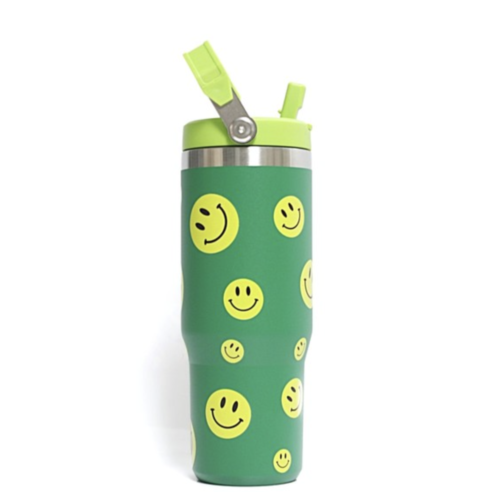 Zenana Stainless Steel Flip Straw Tumbler 30oz Smiley K Green