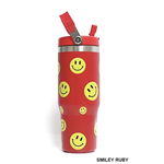 Zenana Stainless Steel Flip Straw Tumbler 30oz Smiley Ruby