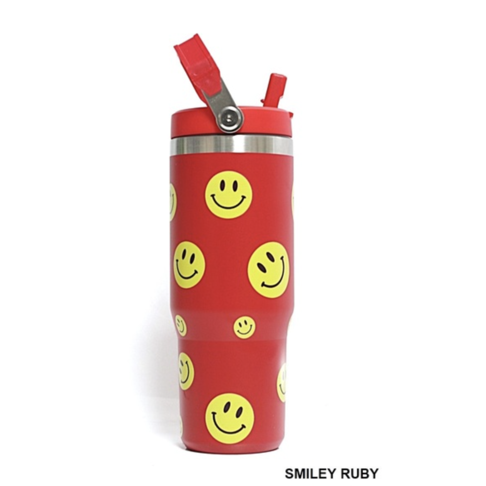 Zenana Stainless Steel Flip Straw Tumbler 30oz Smiley Ruby