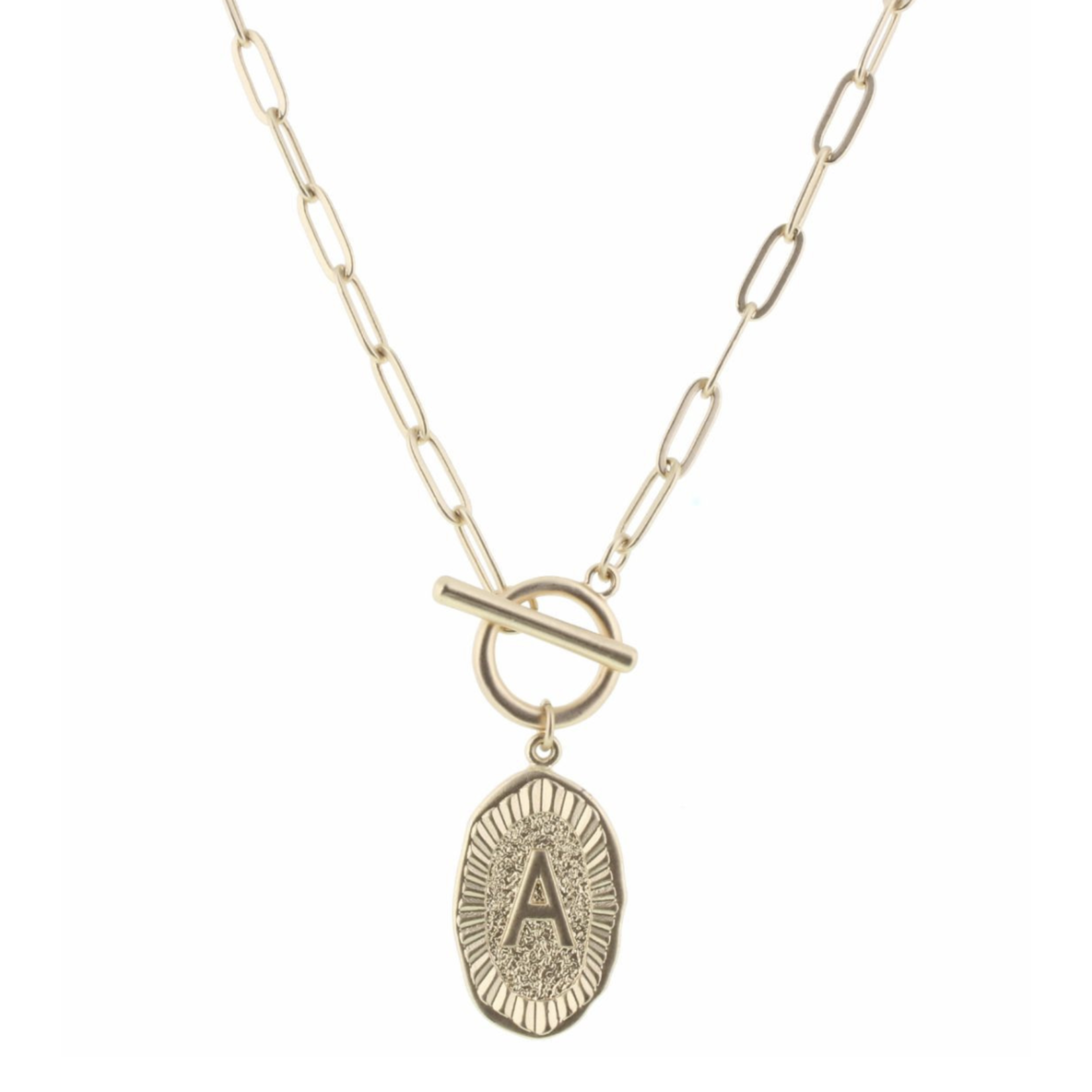 Jane Marie Jane Marie 16" Gold Stamped Initial with Link Chain & Toggle Closure Necklace -