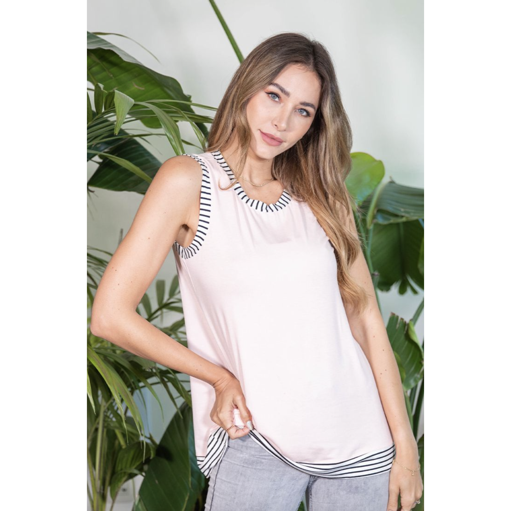 Sew in Love Sew In Love Striped Trim Tank Top Size Large