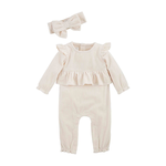 Mudpie Mudpie Velour Baby Bodysuit Cream Set