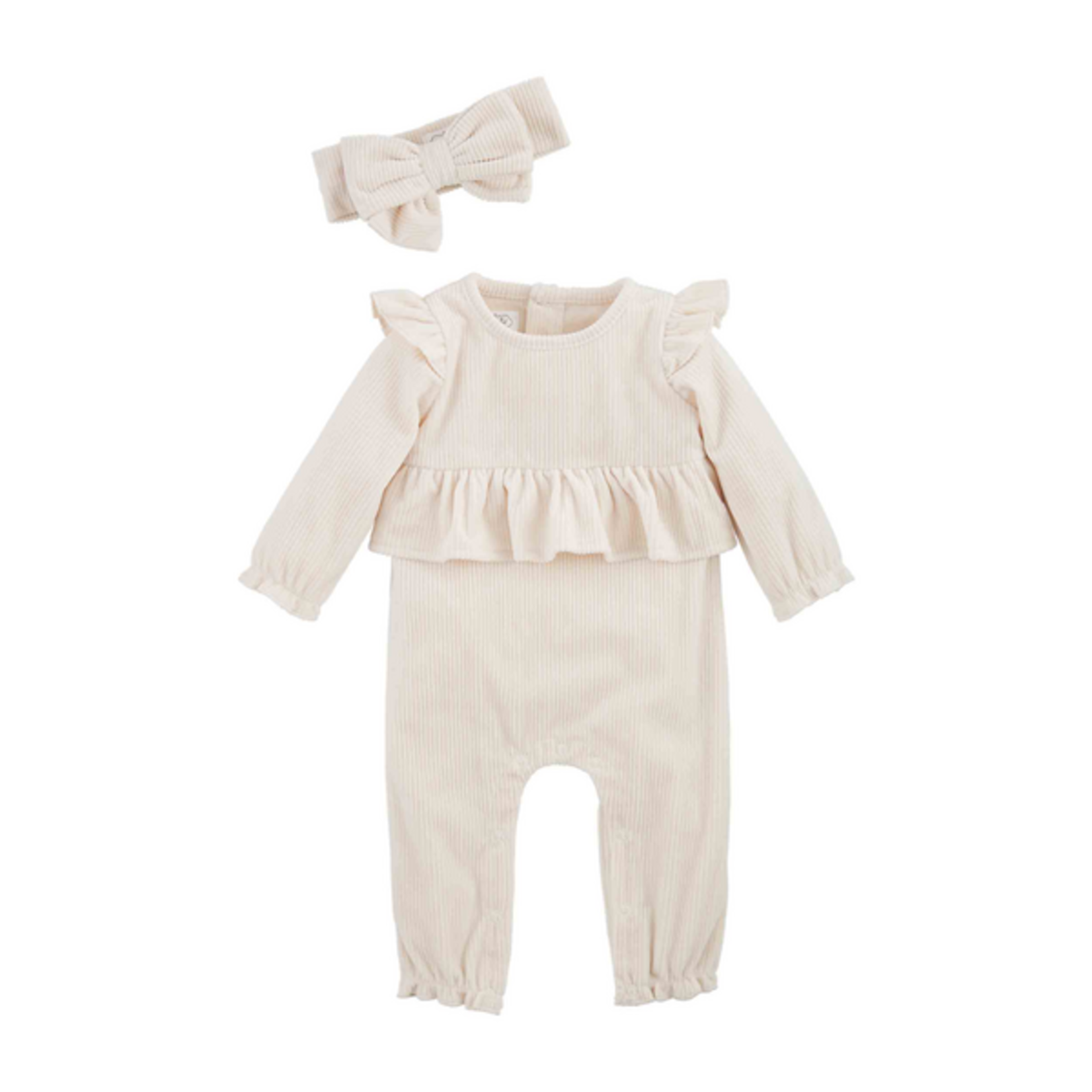 Mudpie Mudpie Velour Baby Bodysuit Cream Set