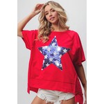 Bibi Clothing Bibi Star Sequins Out Stitching Uneven Hem Red