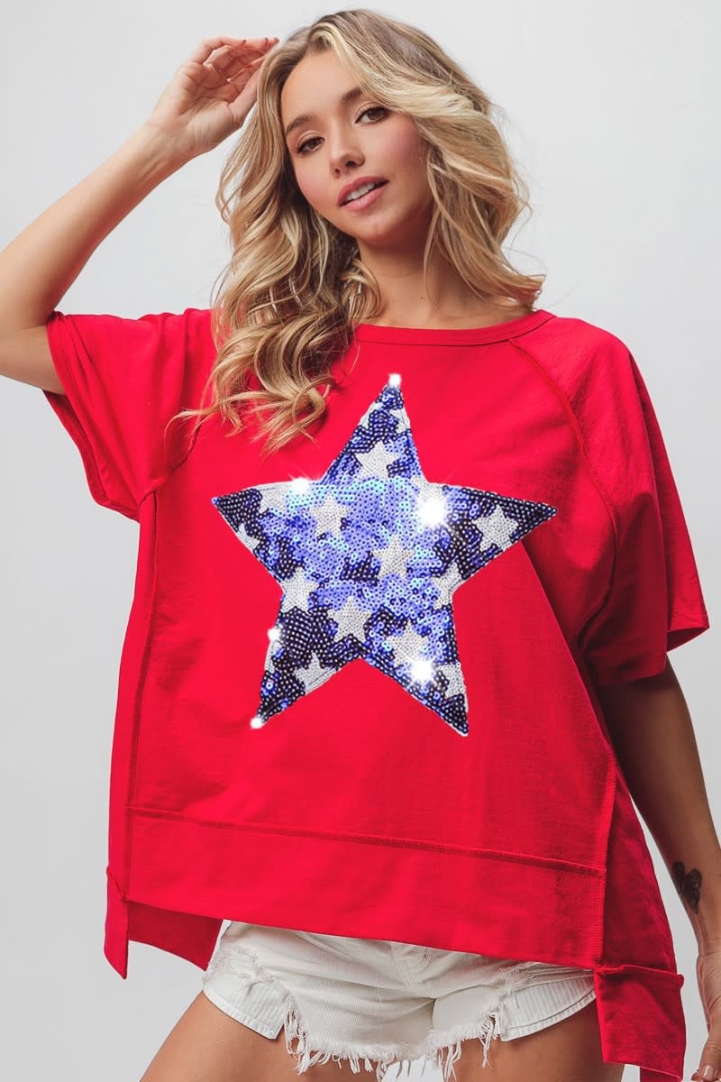 BiBi Star Print Knit Back Cut Out and Plaid Tied Top