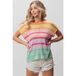 Bibi Clothing Bibi Multi Colors Stripe Sweater Top Apricot Combo Large