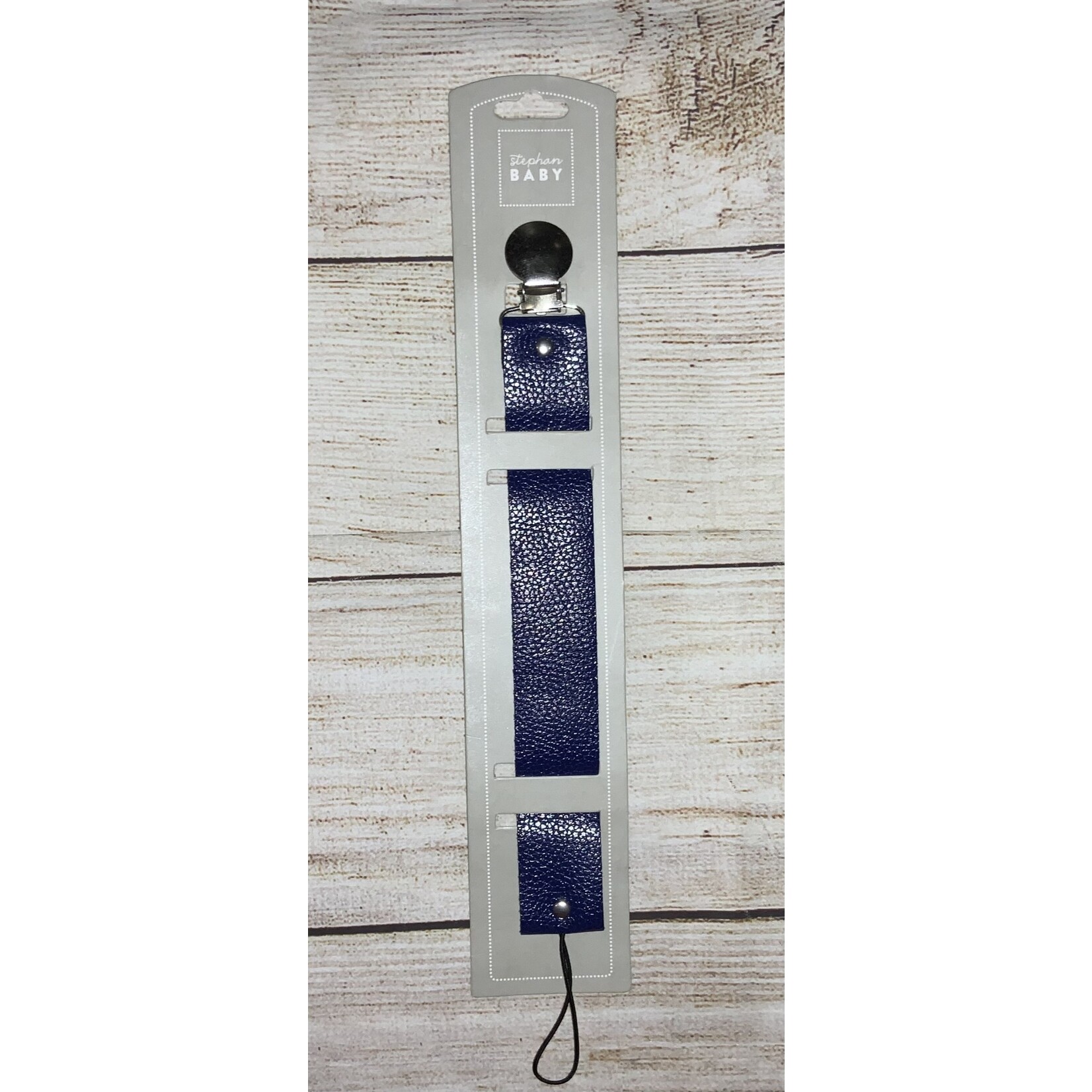 Stephan Baby Stephan Baby Faux Leather Pacifier Clip Navy