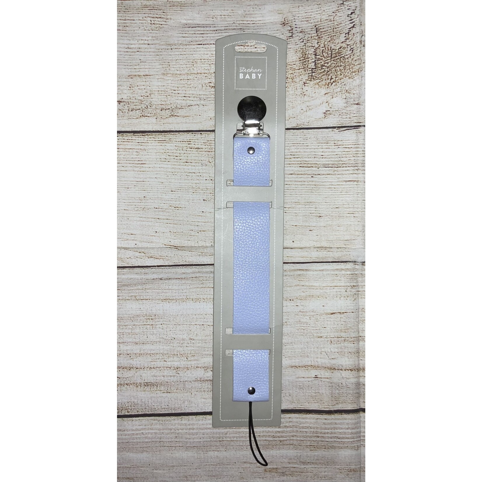 Stephan Baby Stephan Baby Faux Leather Pacifier Clip Blue