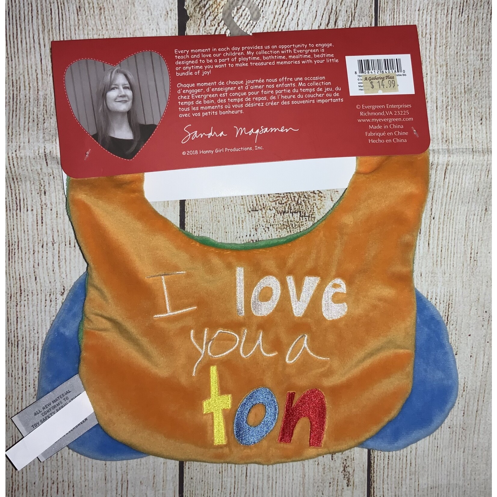 Evergreen Love You a Ton Elephant Bib