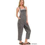 Zenana Zenana Washed Knot Strap Relaxed Fit Overalls Ash Black