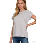 Zenana Zenana Cotton Folded Sleeve T-Shirt Heather Grey