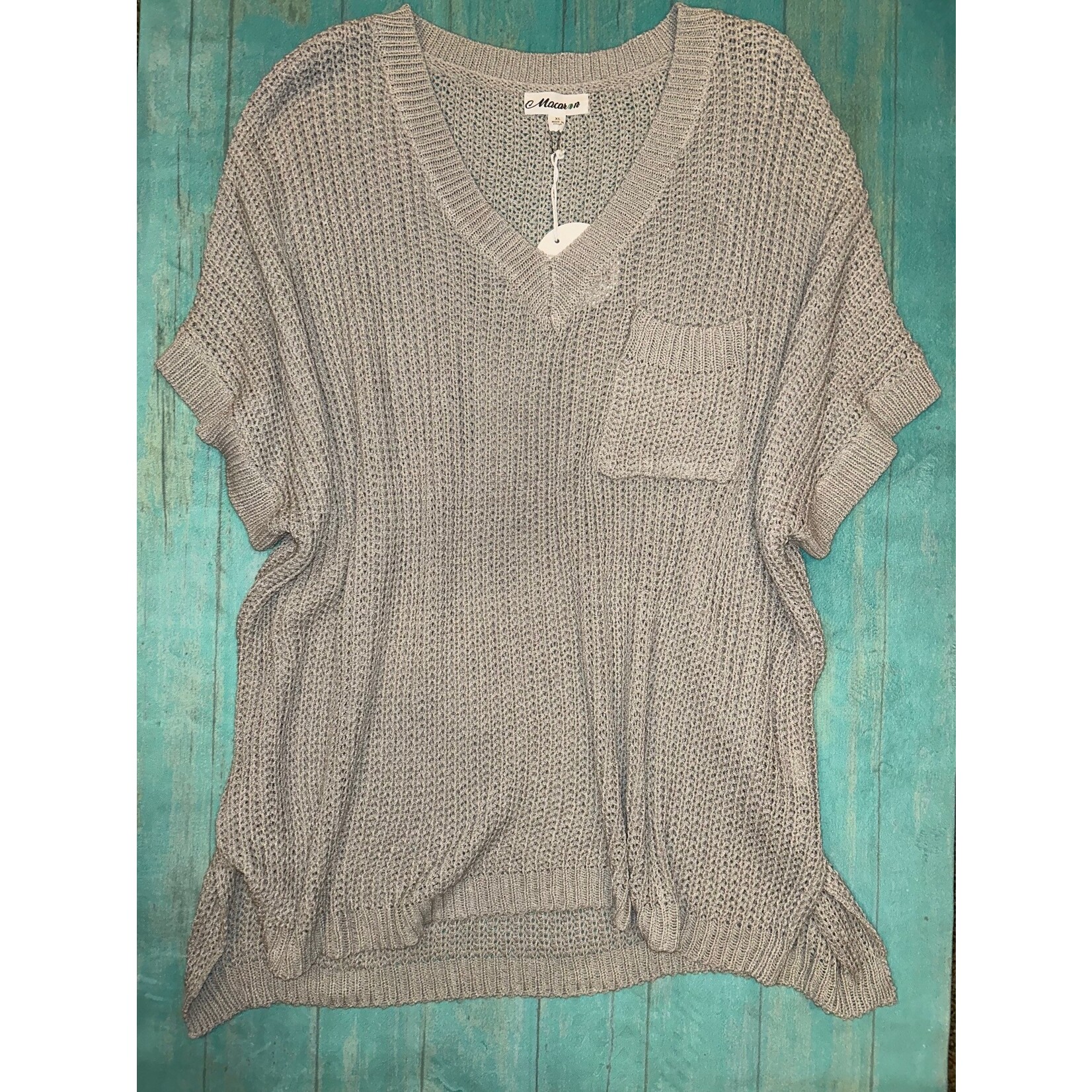Macaron Loose Fit Low Gauge Sweater Top Light Gray XL