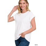 Zenana Zenana Folded Sleeve T-Shirt White
