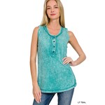 Zenana Zenana Washed Half Button Sleeveless Henley Lt Teal