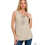 Zenana Zenana Washed Half-Button Sleeveless Henley Sleet