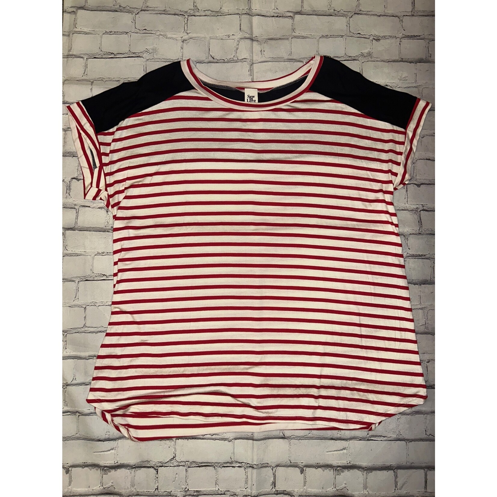 Sew in Love Sew in Love Red-White Striped Top with Black Detail Size Large