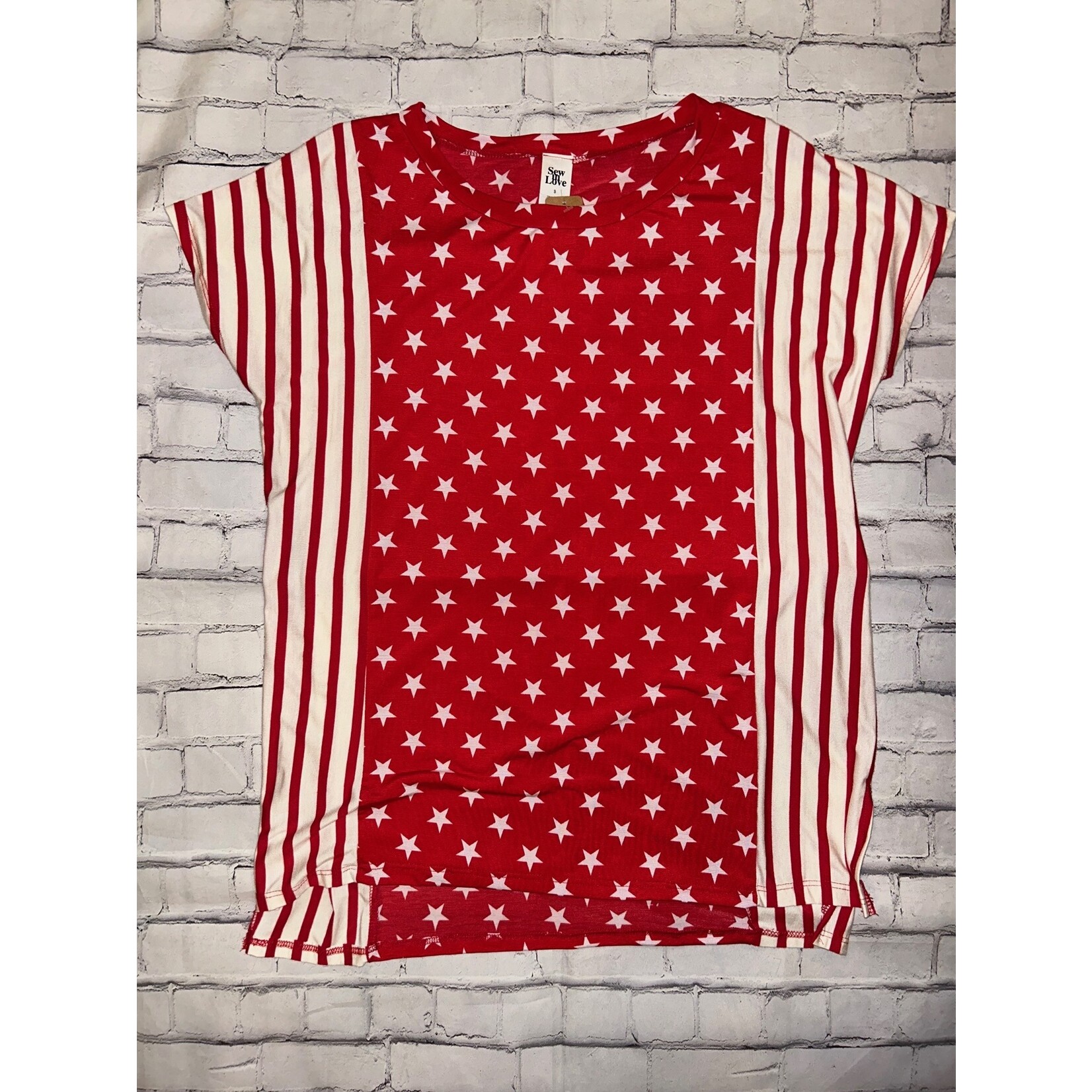 Sew in Love Sew in Love Red/White Stars and Stripes Boxy Tee sz Small