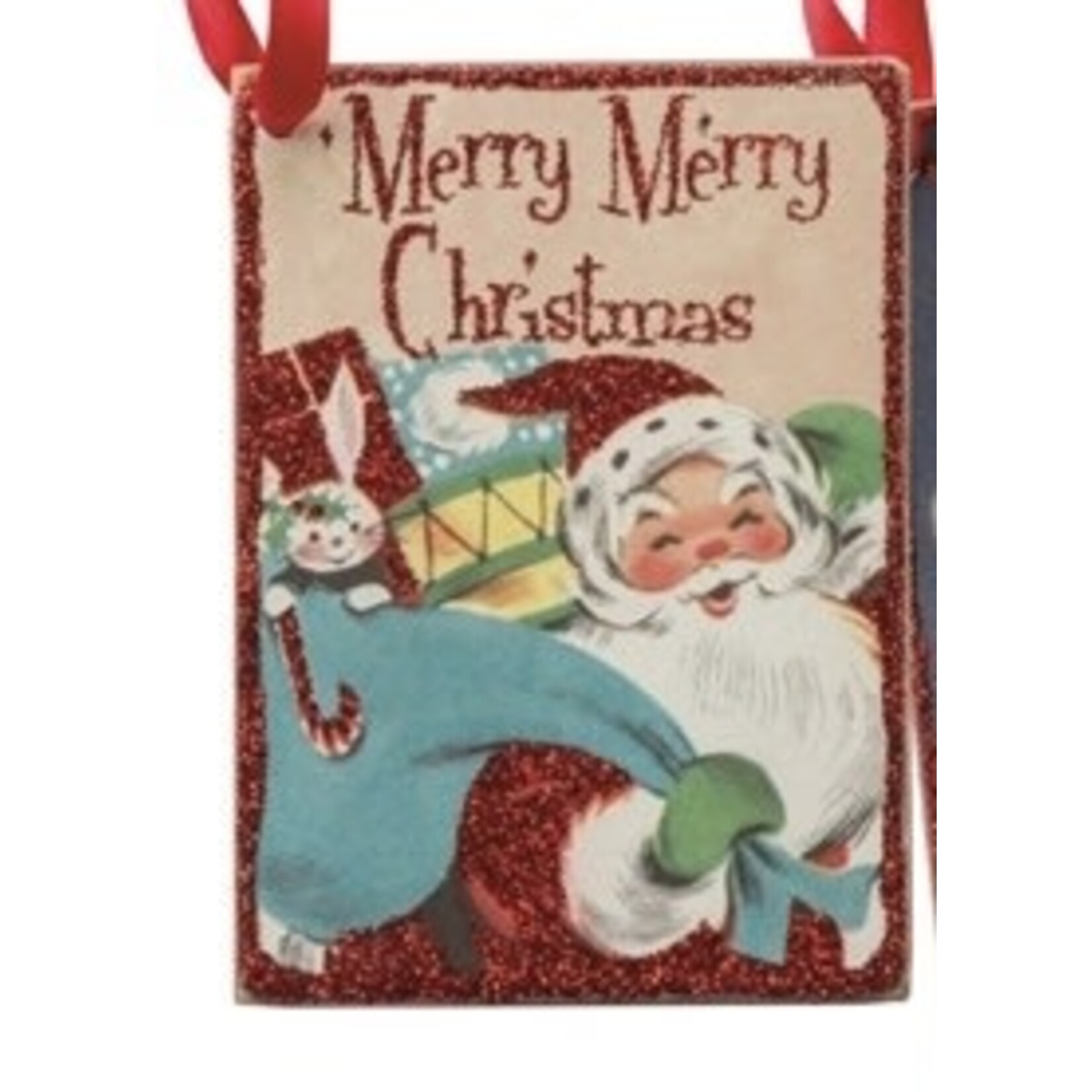 Primitives By Kathy Retro Santa Ornament Merry Merry Christmas
