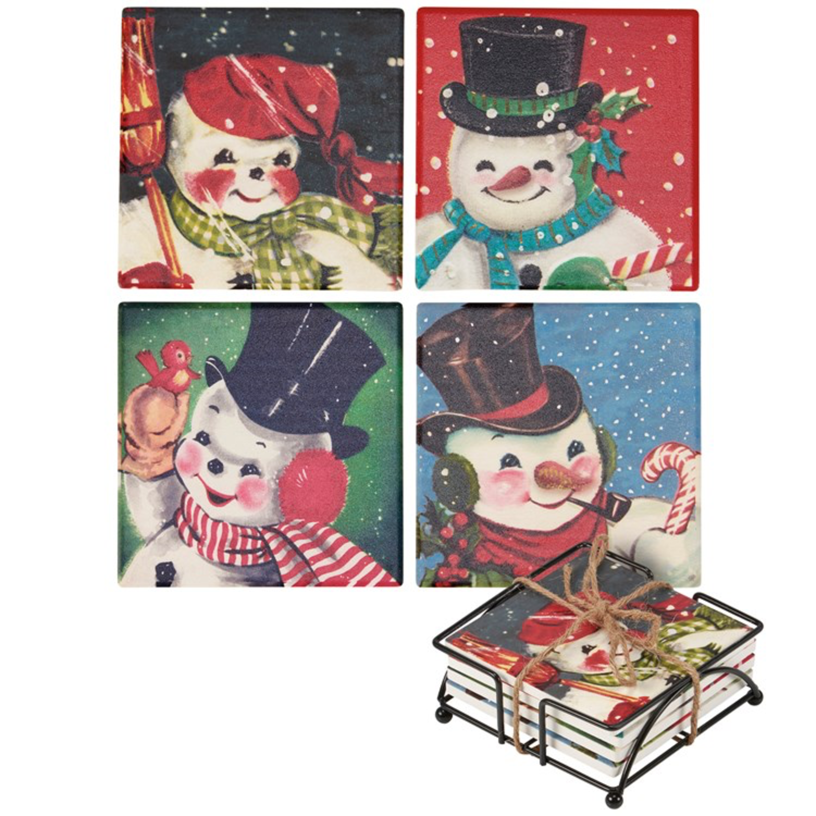 Primitives By Kathy Retro Snowman Coaster Set