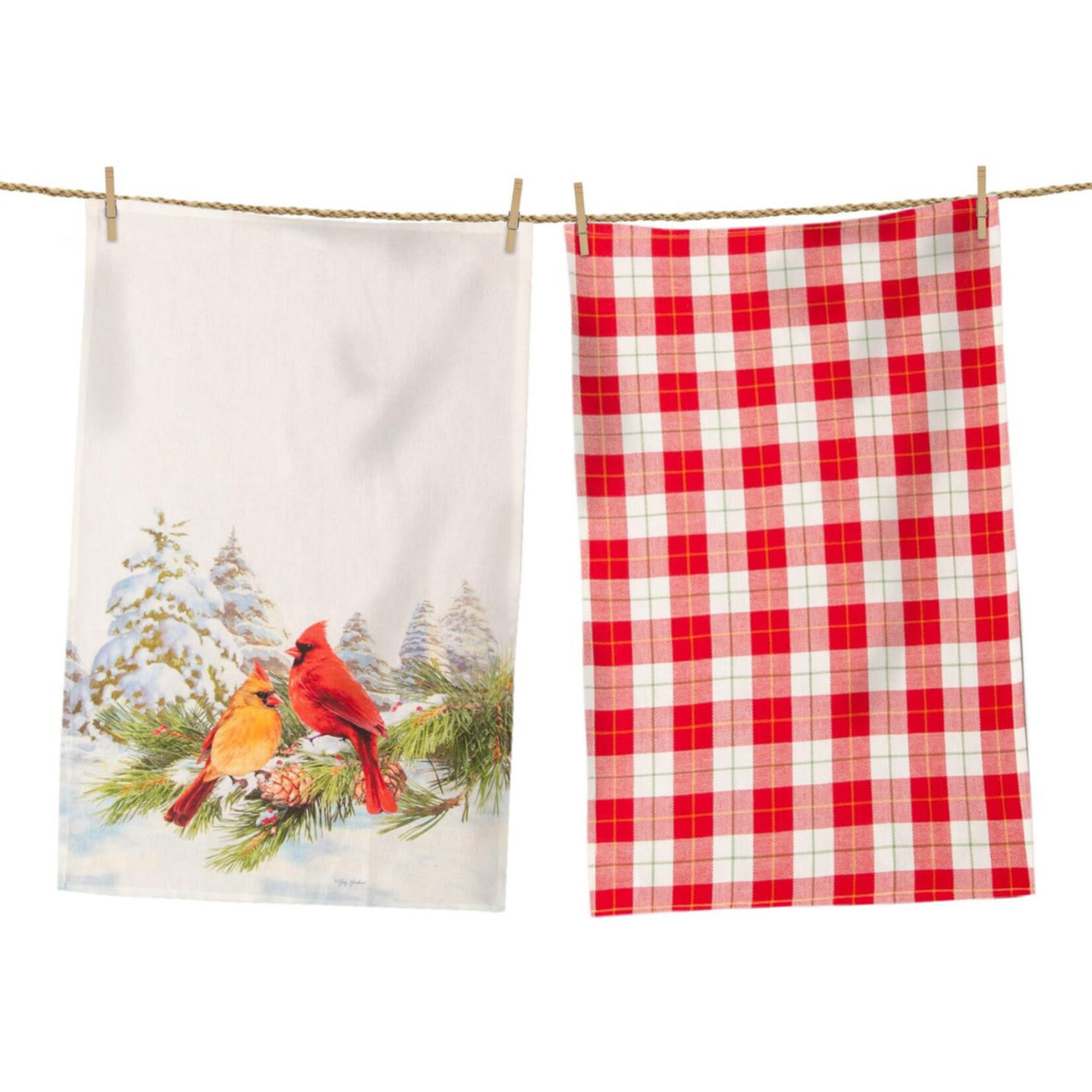 Audrey’s Cardinals & Red Plaid Tea Towels