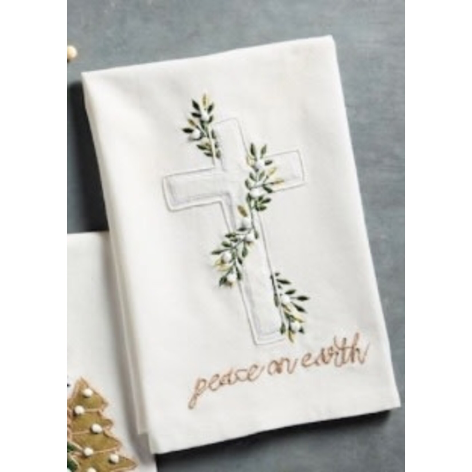 Mudpie Mudpie Cross Appliqué Towel Peace On Earth
