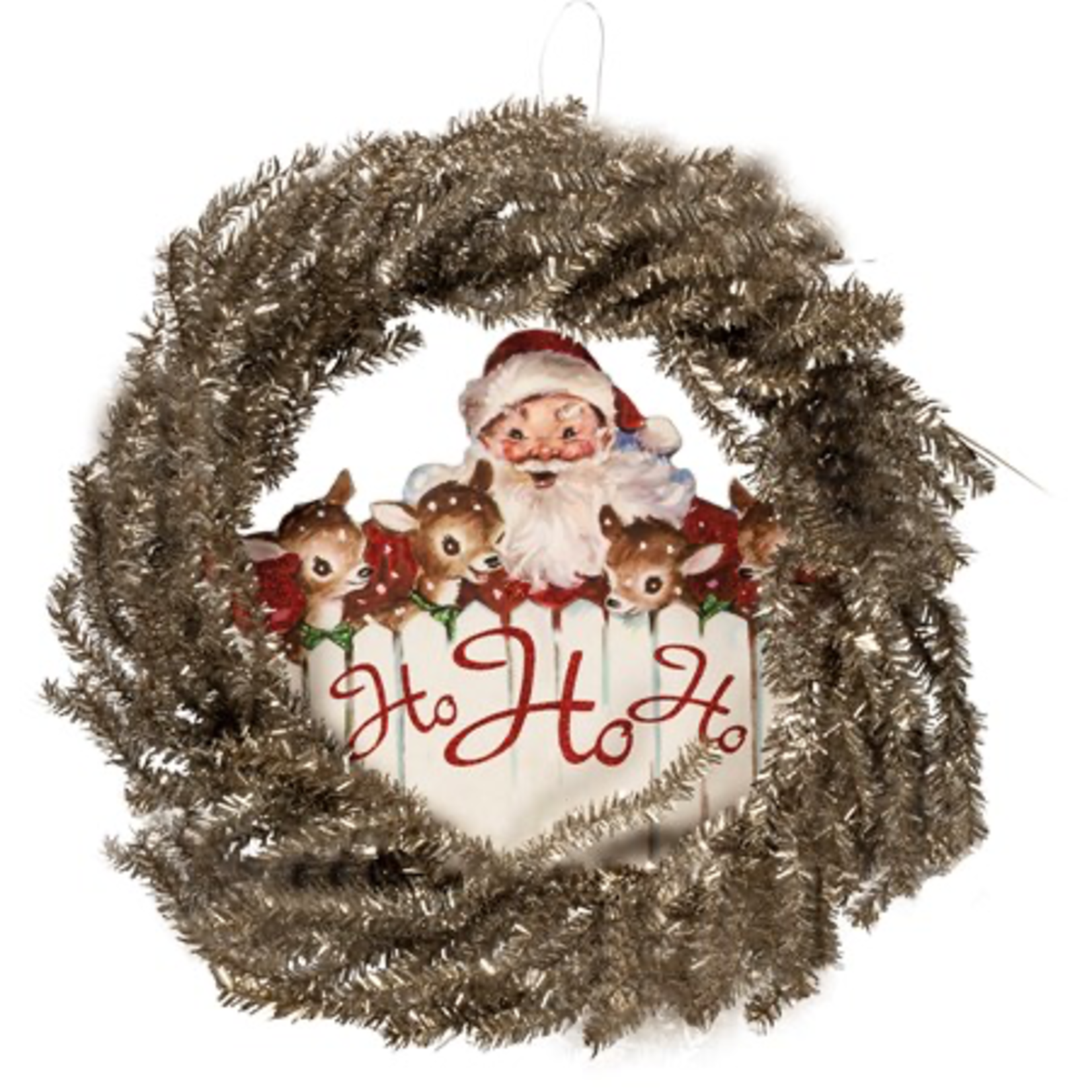 Primitives By Kathy Retro Santa Tinsel Wreath