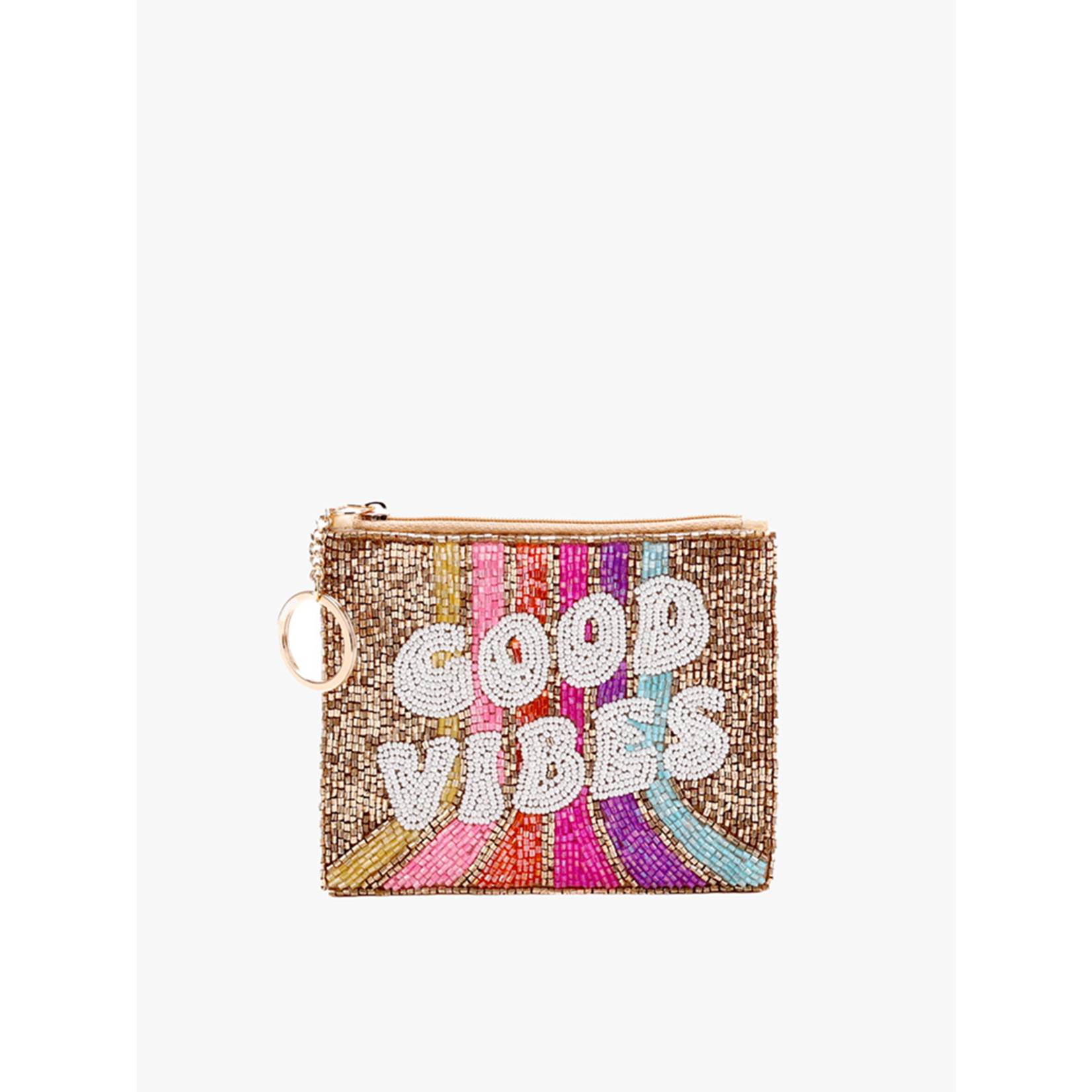 Jen & Co Jen & Co Ricki Beaded Coin Pouch Good Vibes C2474
