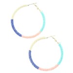 Jane Marie Jane Marie Ivory, Blue, Peach, Mint Beaded Hoop Earrings