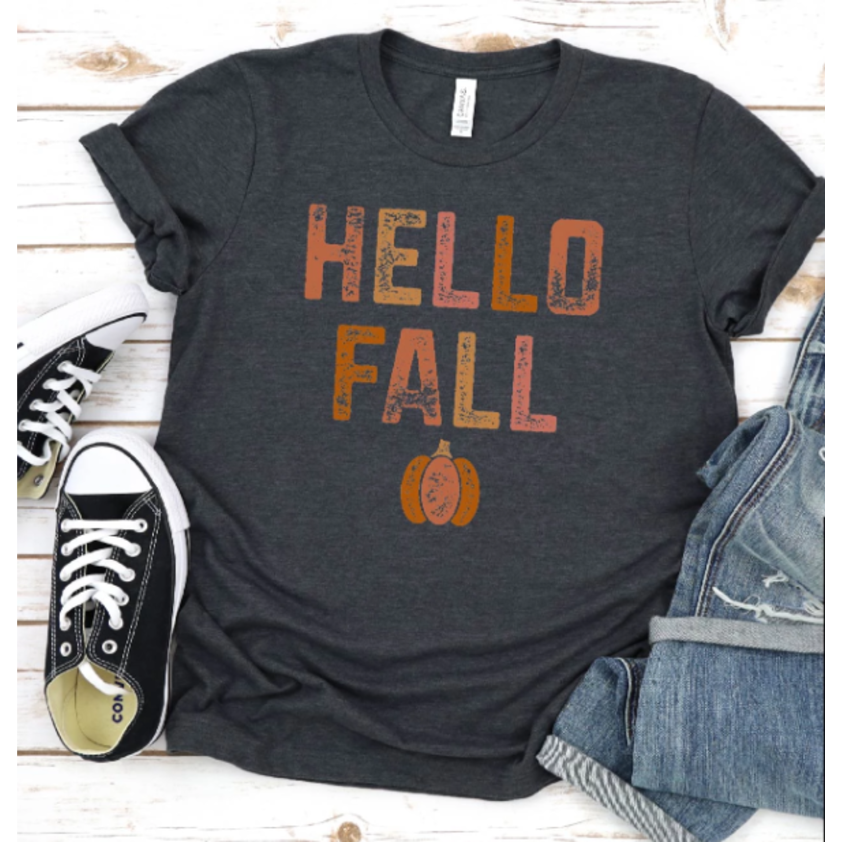 Southern Attitude Designs Southern Attitude Designs Hello Fall Grunge T-Shirt Size Medium