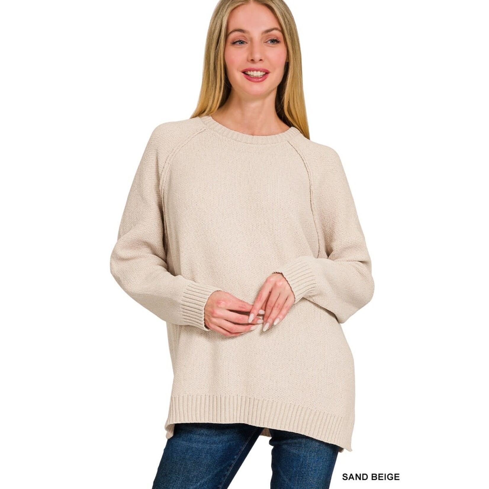Zenana Zenana Chenille Raglan Sweater Sand Beige