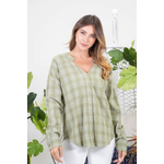 Sew in Love Sew In Love V-Neck Plaid Long Sleeve Top Olive