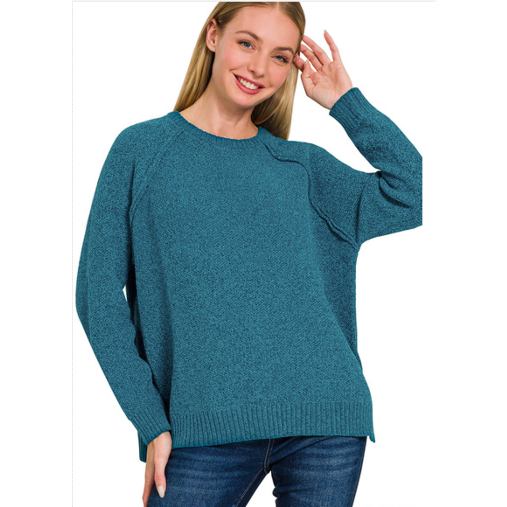 Zenana Zenana Chenille Raglan Sweater Ocean Teal