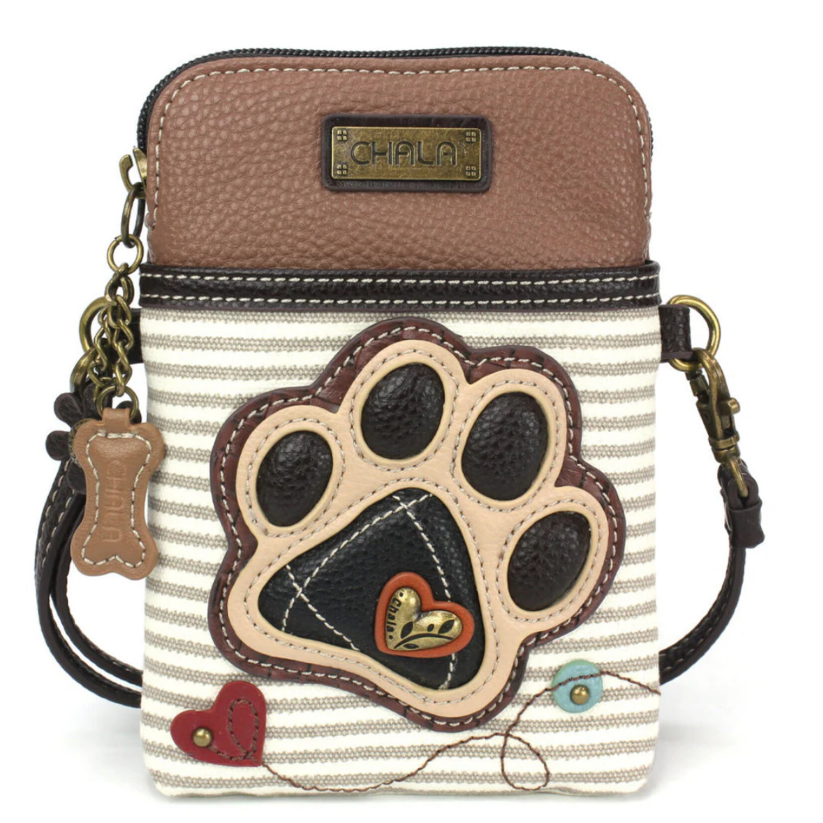 Chala Chala 827 Cellphone Crossbody Ivory Paw Print Gray Stripe