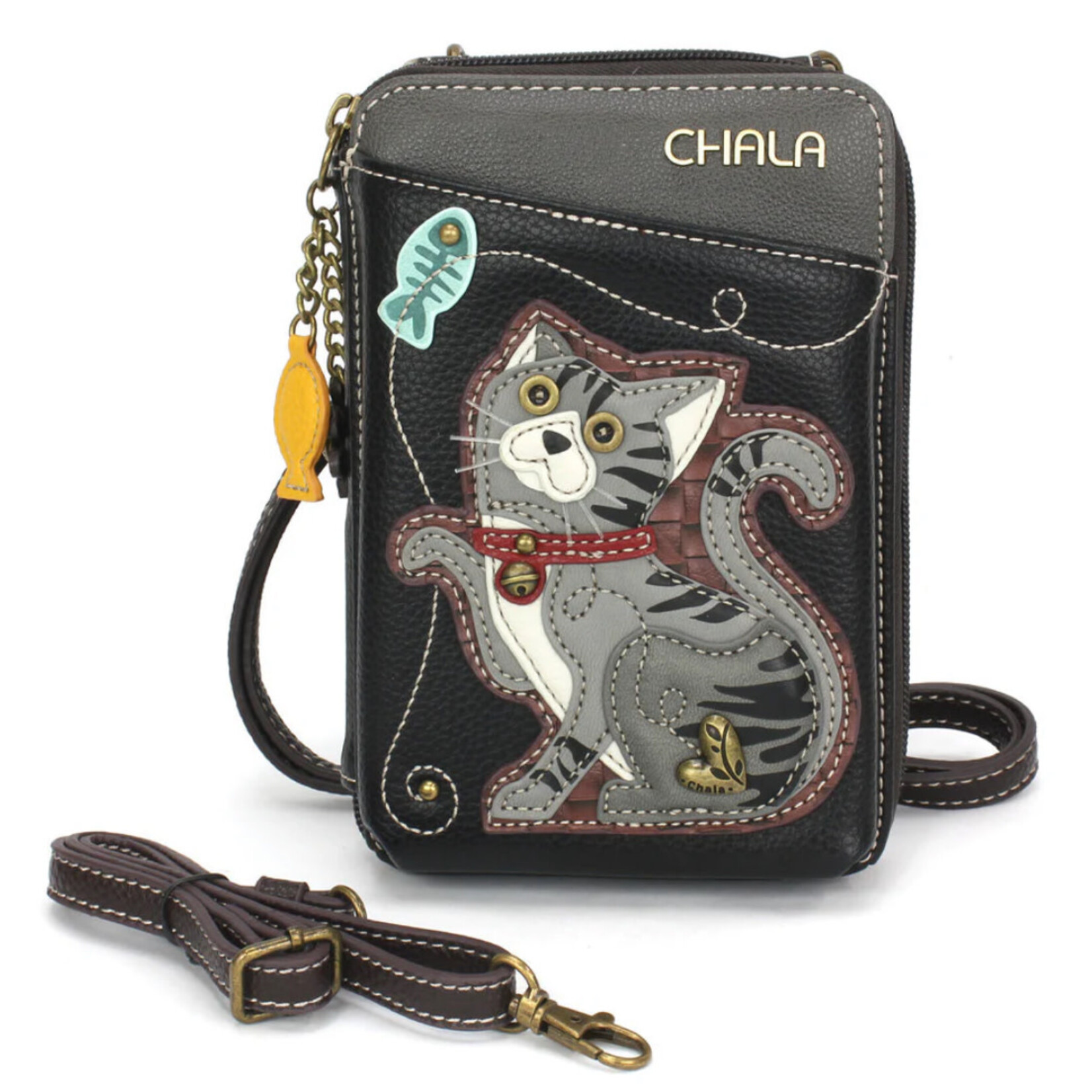 Chala Chala Wallet Crossbody Gray Tabby Cat Black 850
