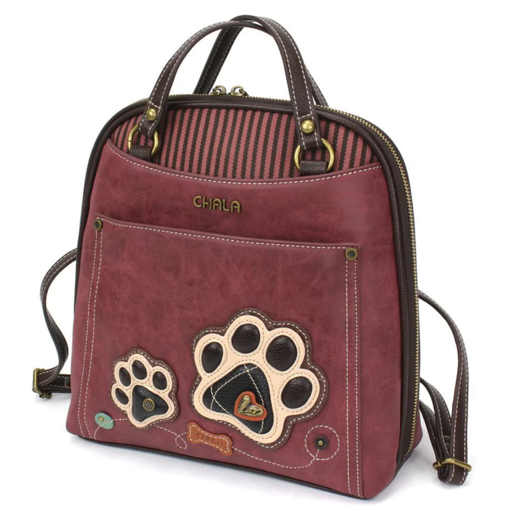 Chala Chala 870 Convertible Backpack Pawprint Burgundy