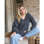 Simply Southern Simply Southern Long Sleeve V-Neck Knit Top Charcoal XL