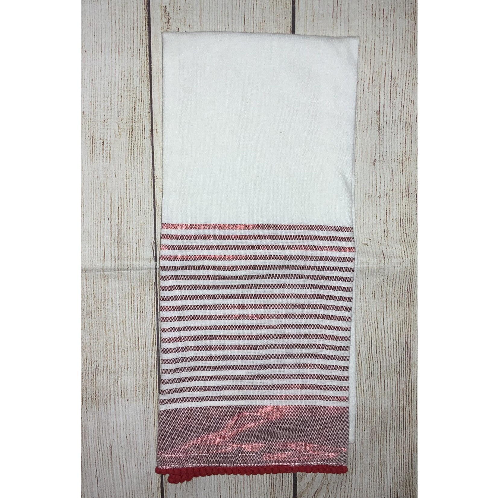 Creative Co-op Creative Co-op Red Stripe Tea Towel w/Pom